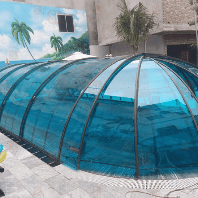 tấm lợp làm mái che bể bơi