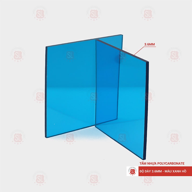 Tấm Polycarbonate đặc ruột 3.6mm xanh hồ