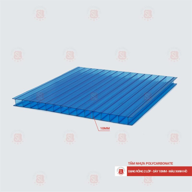 Tấm Polycarbonate rỗng ruột 10mm xanh hồ
